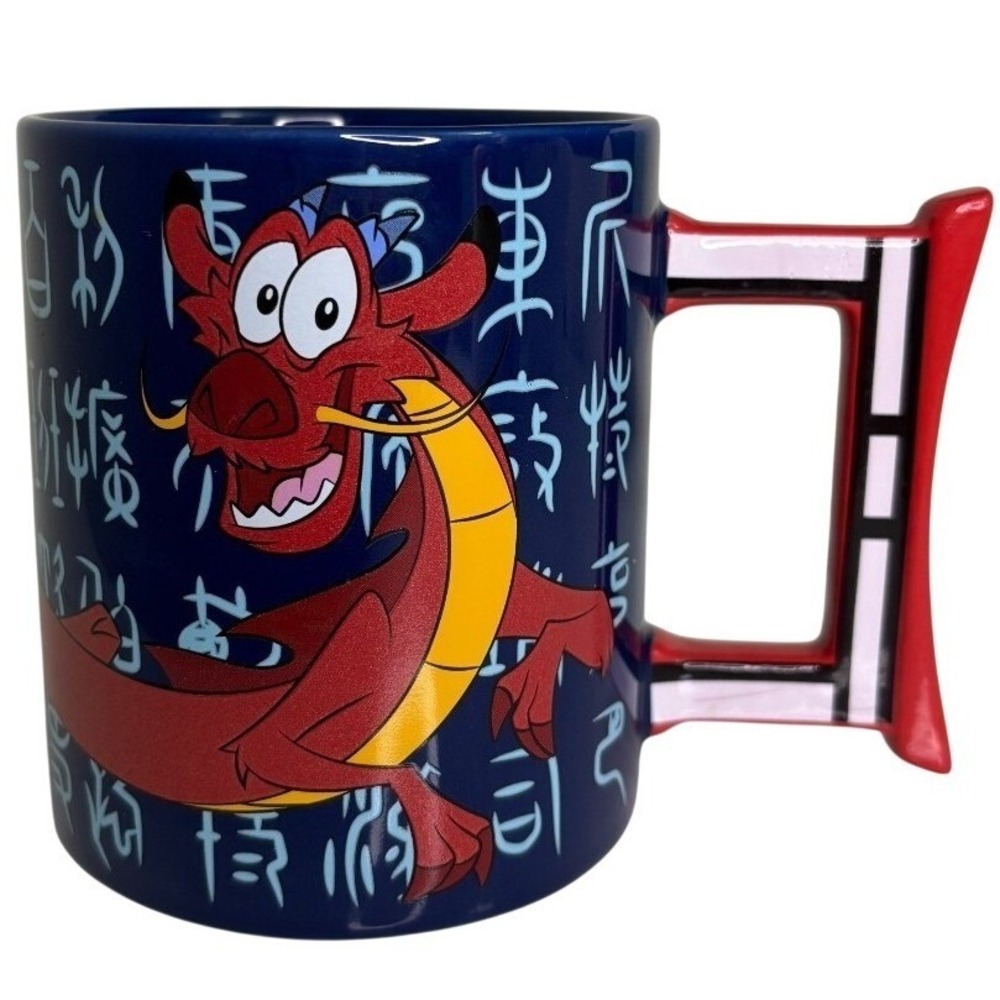 Mulan Mushu Dragon Coffee Mug Disney Parks Chinese Torii Gate Blue Red Ceramic